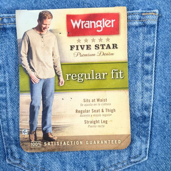 Wrangler Five Star Regular Fit Straight Jean Mens 38x30 Blue 5-Pocket W/Tags - Picture 8 of 14